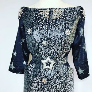 Lucia’s Sarto 🪡 jacket off shoulder brocade  pockets evening